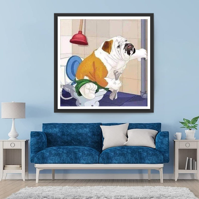 Chien Bouledogue aux Toilettes Broderie Diamant