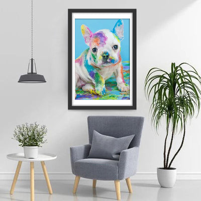 Chien Bouledogue avec des Taches de Couleurs Broderie Diamant