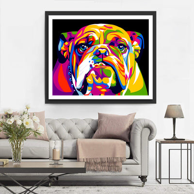 Chien Bouledogue Coloré Broderie Diamant