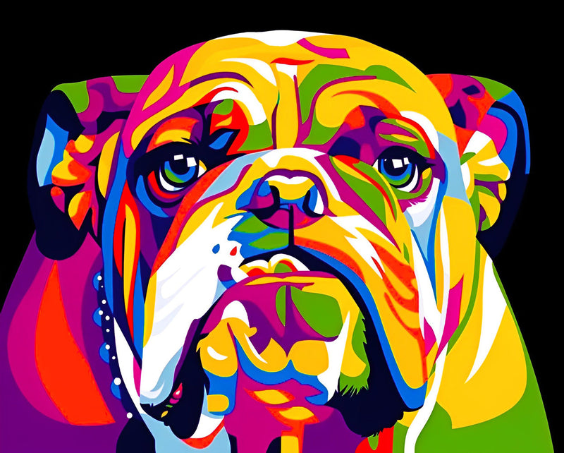 Chien Bouledogue Coloré Broderie Diamant