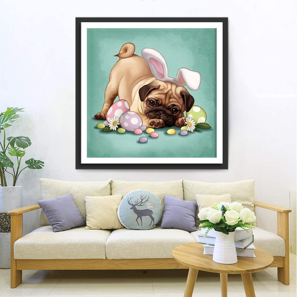 Chien Carlin de Pâques Broderie Diamant