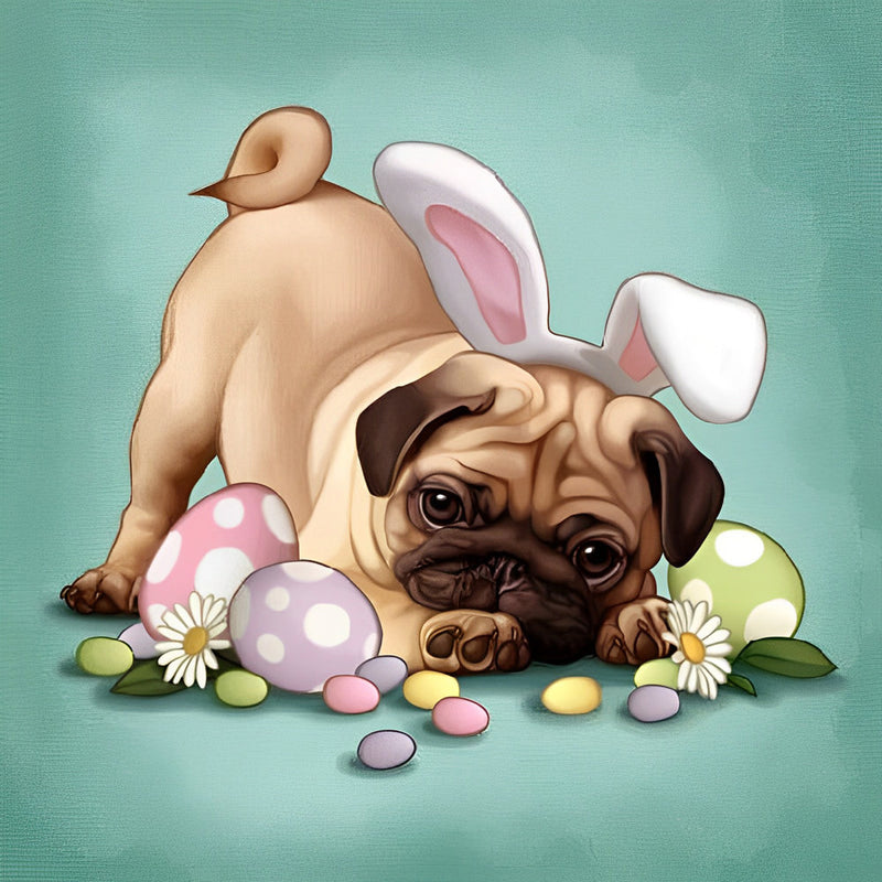 Chien Carlin de Pâques Broderie Diamant