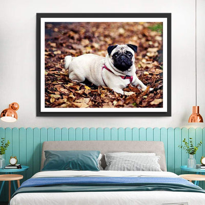 Chien Carlin et Feuilles d'Automne Broderie Diamant