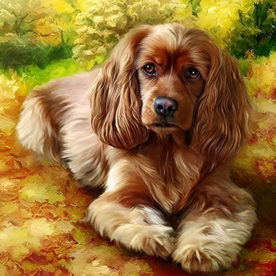 Chien Cocker Doré Broderie Diamant