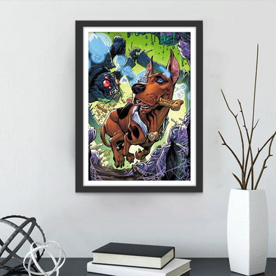 Chien Dobermann Marron-Roux Courant Broderie Diamant