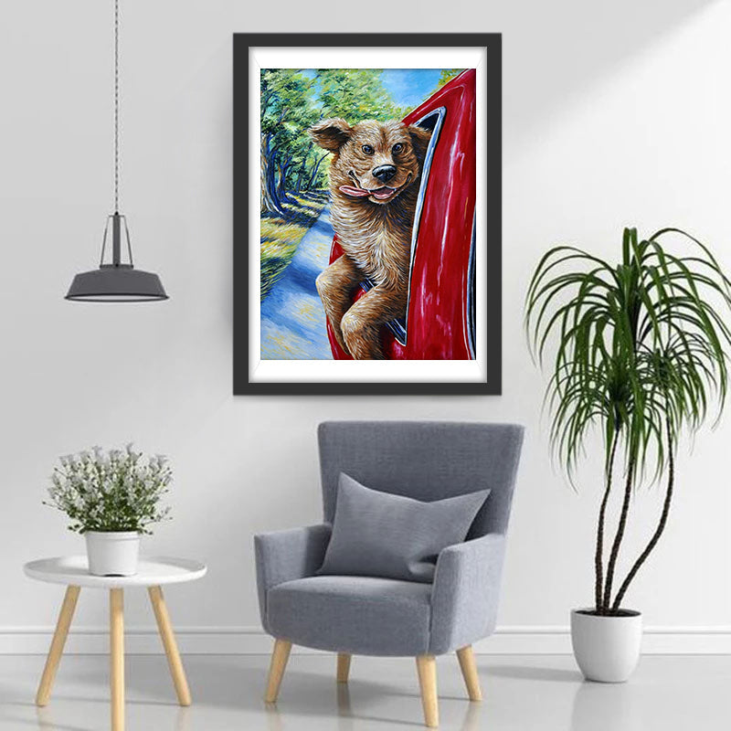 Chien Drôle Soufflant dans le Vent Broderie Diamant