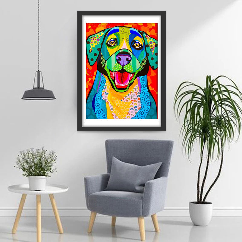Chien Espiègle Multicolore Broderie Diamant