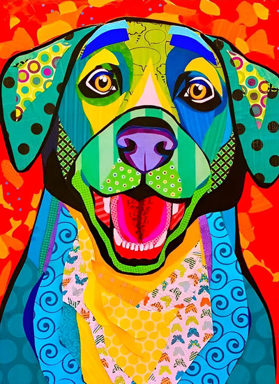 Chien Espiègle Multicolore Broderie Diamant