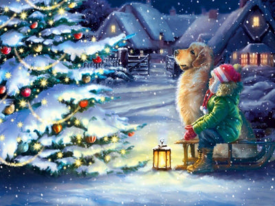 Chien et Enfant Broderie Diamant