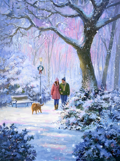 Chien Golden Retriever et Couple Broderie Diamant