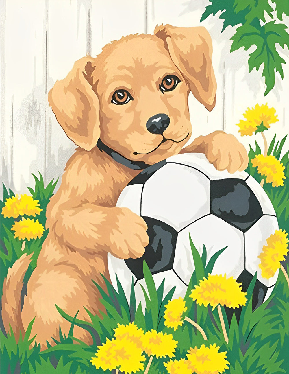 Chien Golden Retriever et le Football Broderie Diamant