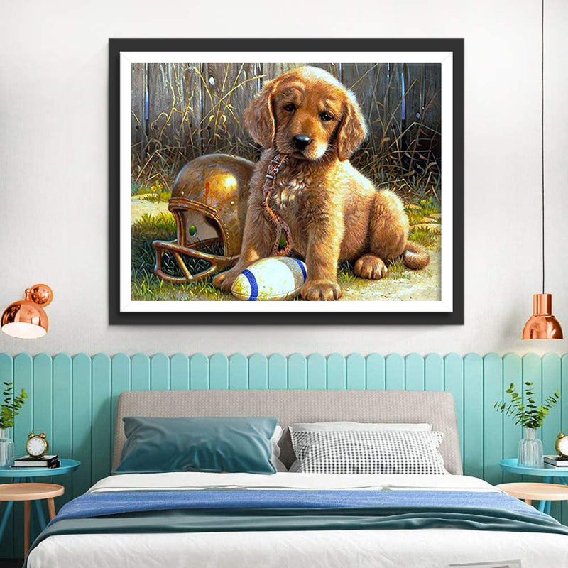 Chien Golden Retriever Jouant au football Américain Broderie Diamant