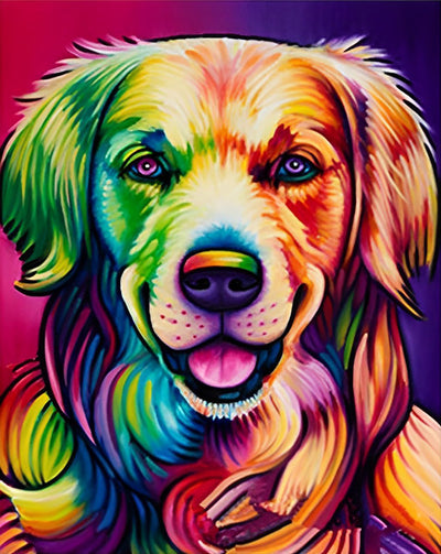 Chien Golden Retriever Multicolore avec un Sourire Broderie Diamant