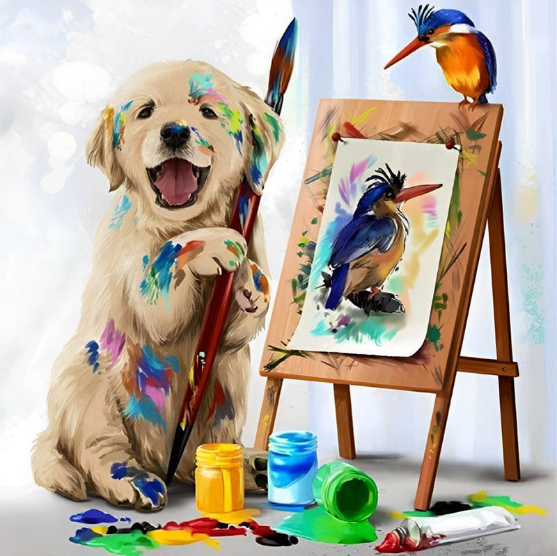 Chien Golden Retriever Peintre Broderie Diamant