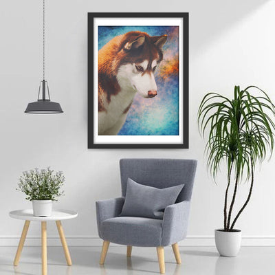 Chien Husky Roux et Blanc Broderie Diamant