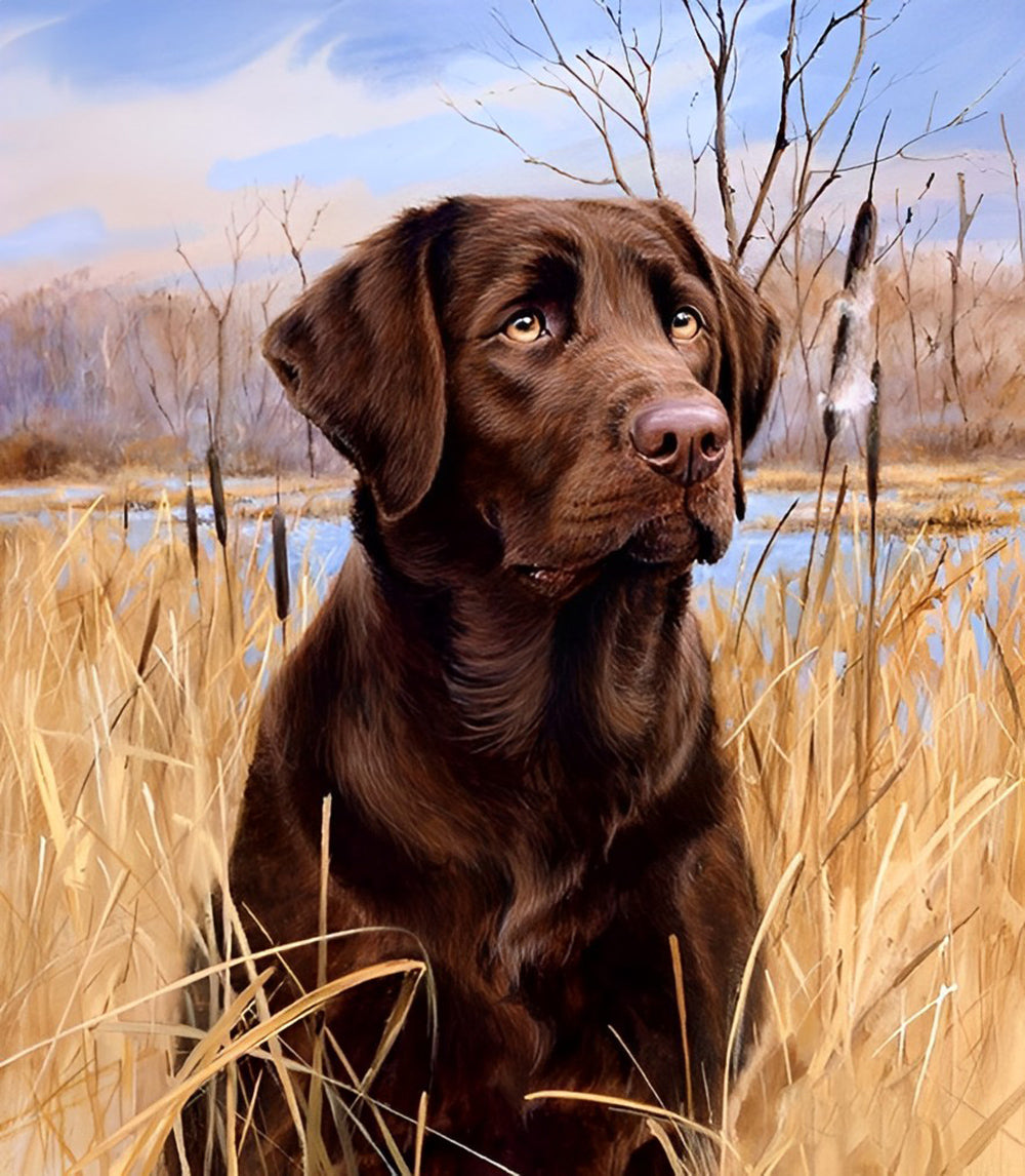 Chien Labrador dans les Roseaux Broderie Diamant