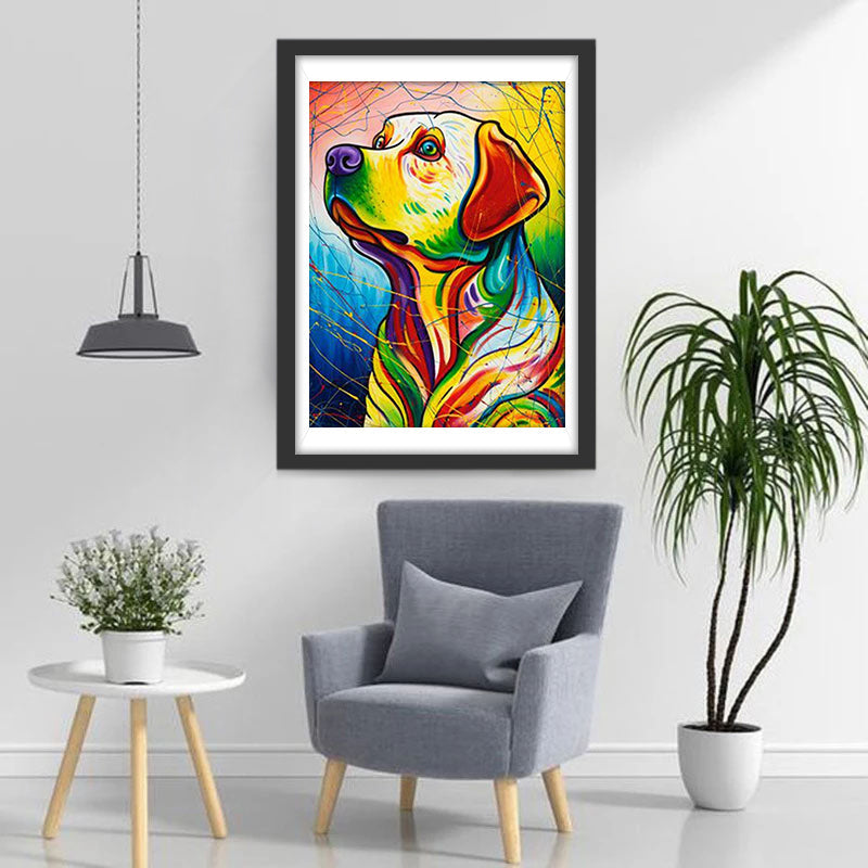 Chien Multicolore Regardant le Ciel Broderie Diamant