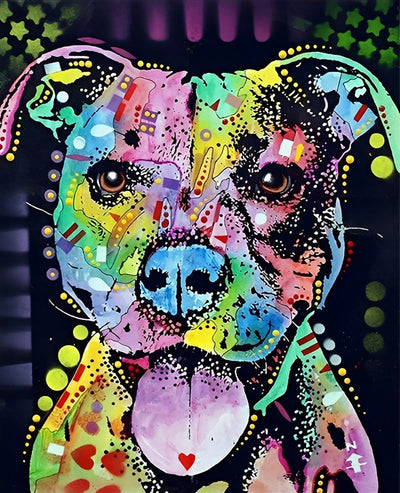 Chien Multicolore Tirant la Langue Broderie Diamant