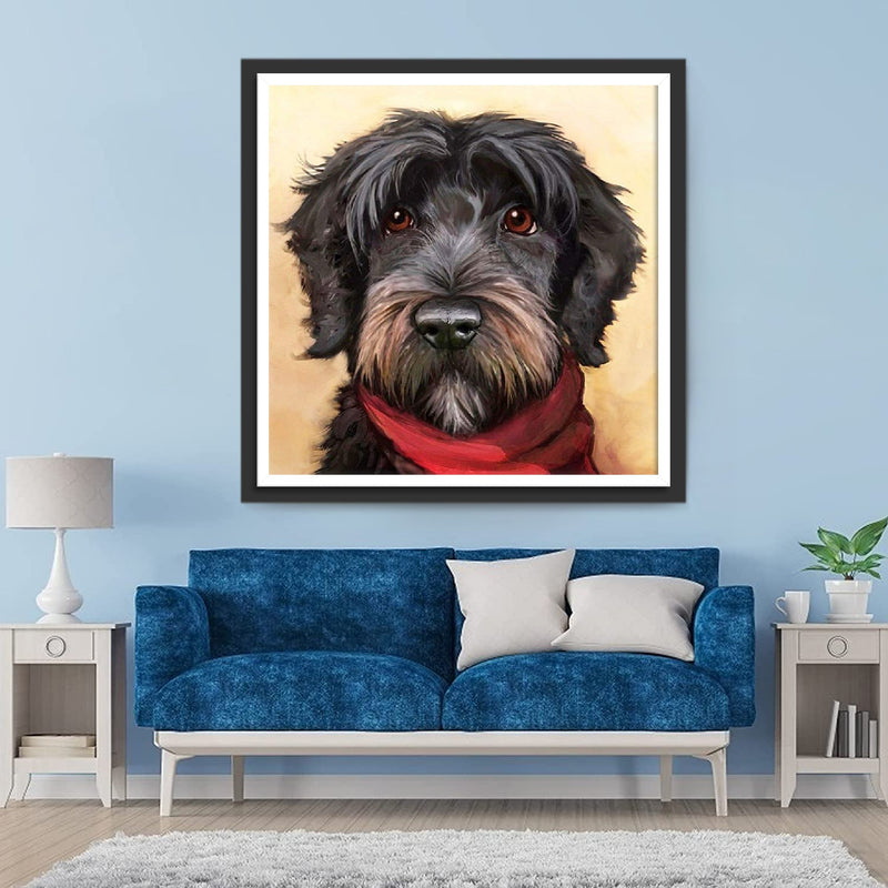 Chien Noir avec un Foulard Rouge Broderie Diamant