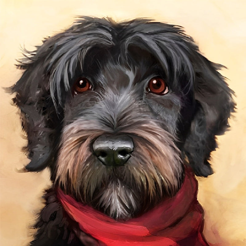 Chien Noir avec un Foulard Rouge Broderie Diamant