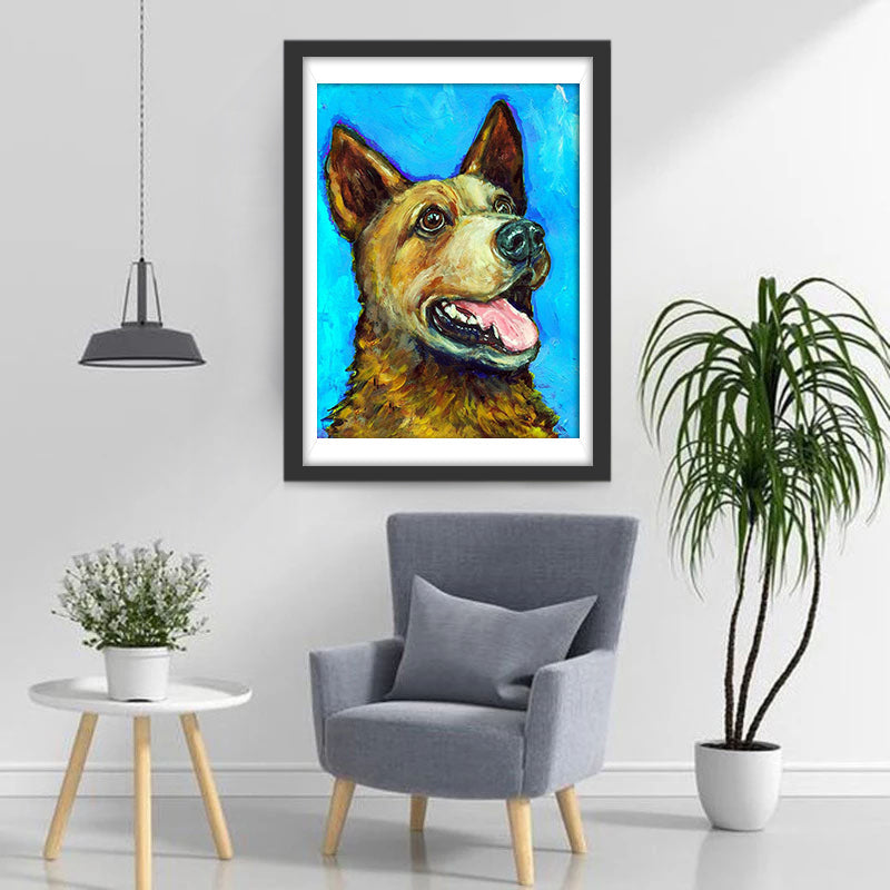 Chien Orange Tirant la Langue Broderie Diamant