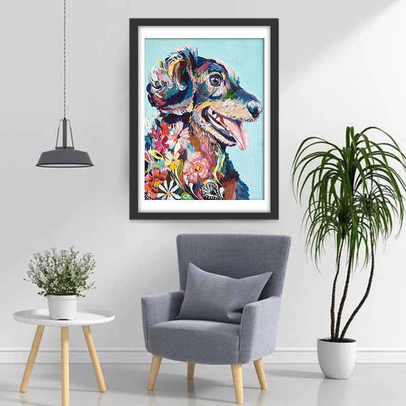 Chien Peint à l’Huile Broderie Diamant