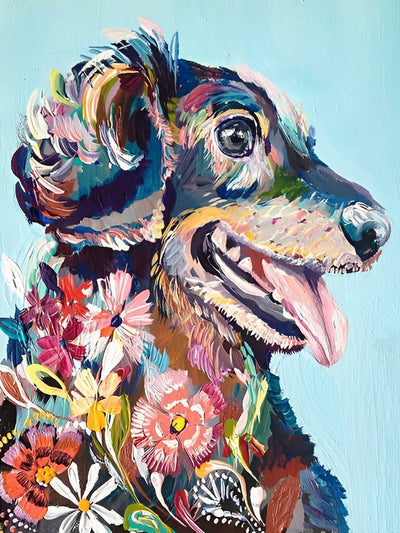 Chien Peint à l’Huile Broderie Diamant