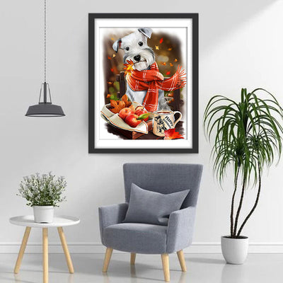 Chien Schnauzer avec une Echarpe Rouge Broderie Diamant