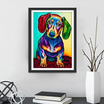 Chien Teckel en Couleurs Pop Art Broderie Diamant