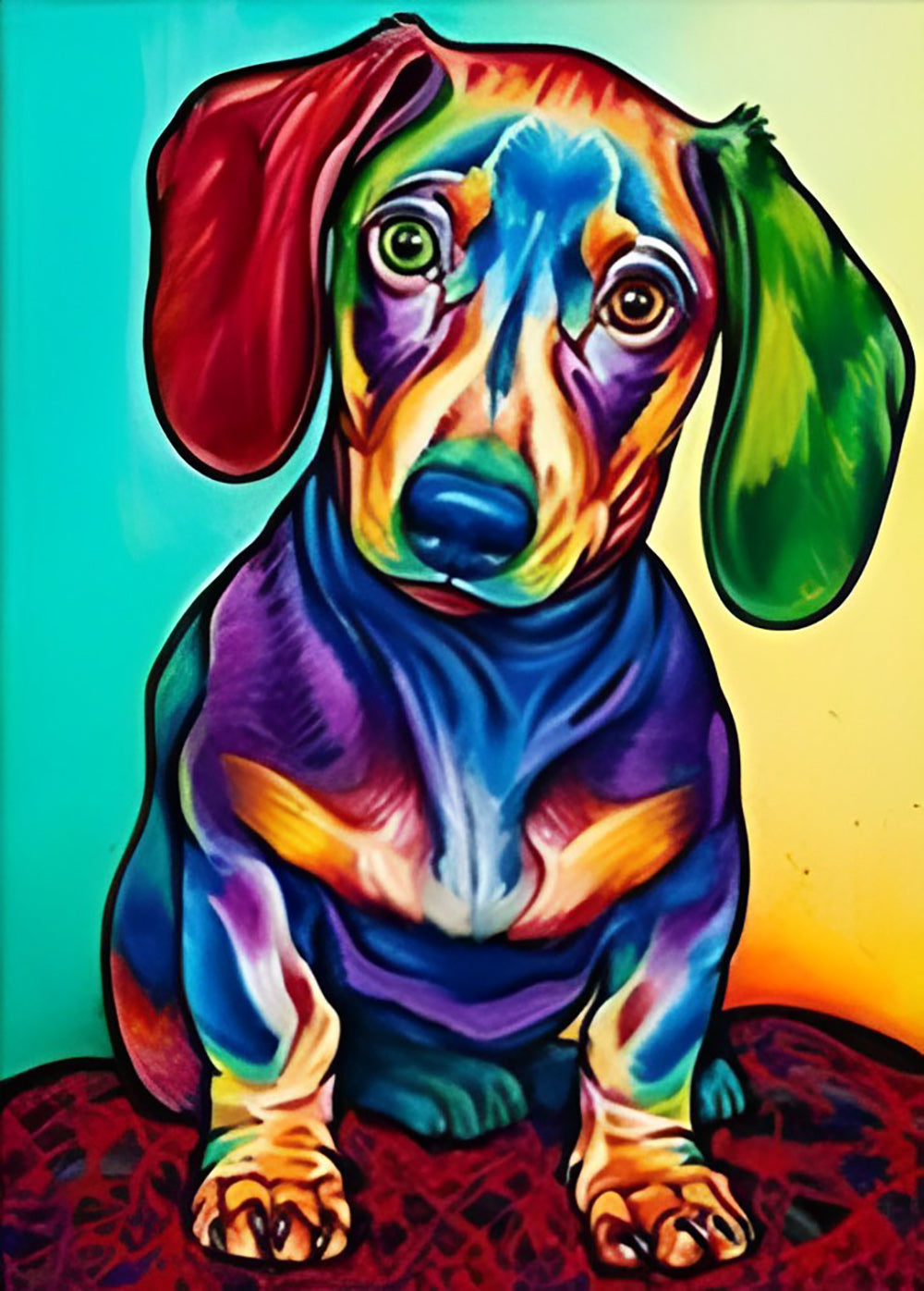 Chien Teckel en Couleurs Pop Art Broderie Diamant
