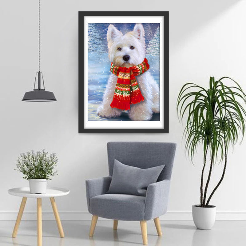 Chien Westie avec Une Echarpe Rouge Broderie Diamant