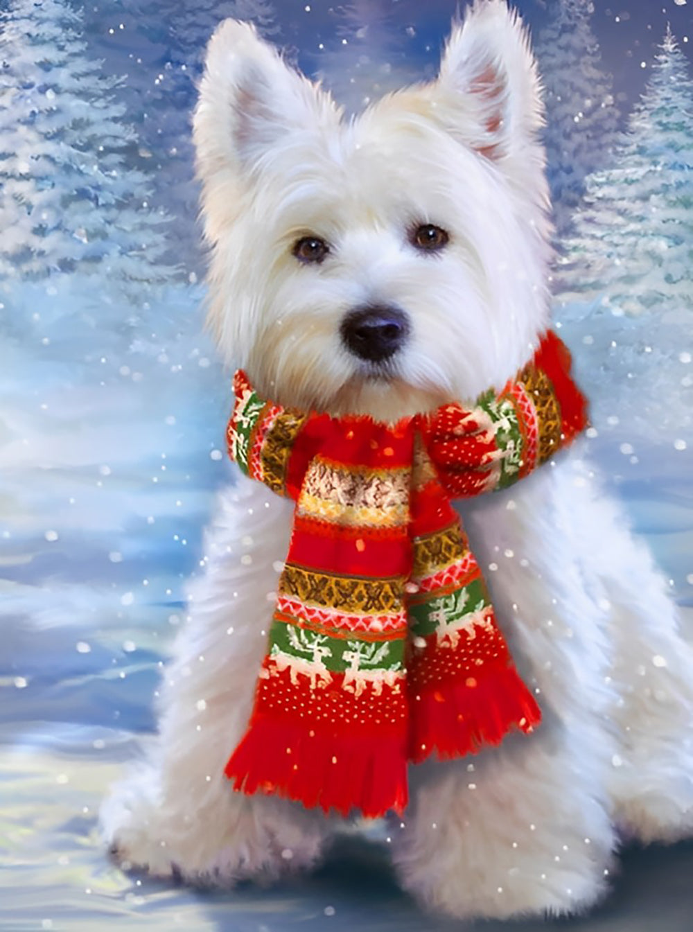 Chien Westie avec Une Echarpe Rouge Broderie Diamant