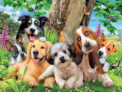 Chiens à l'Ombre du Feuillage Broderie Diamant