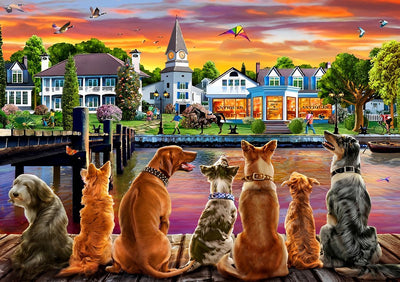 Chiens au le Soleil Couchant Broderie Diamant