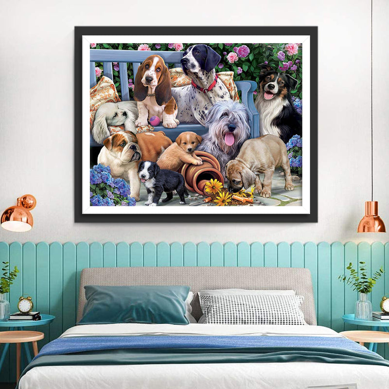 Chiens dans le Jardin Broderie Diamant