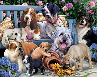 Chiens dans le Jardin Broderie Diamant