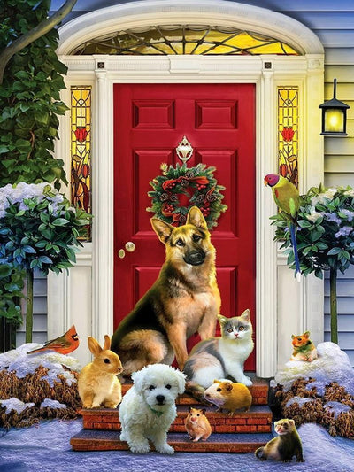 Chiens et Chats à la Porte Broderie Diamant