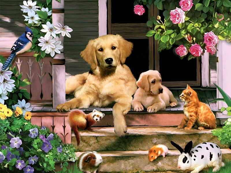Chiens Golden Retriever et Autres Animaux Broderie Diamant