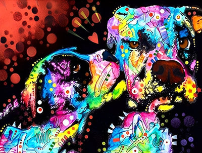 Chiens S'embrassant Coloré Broderie Diamant