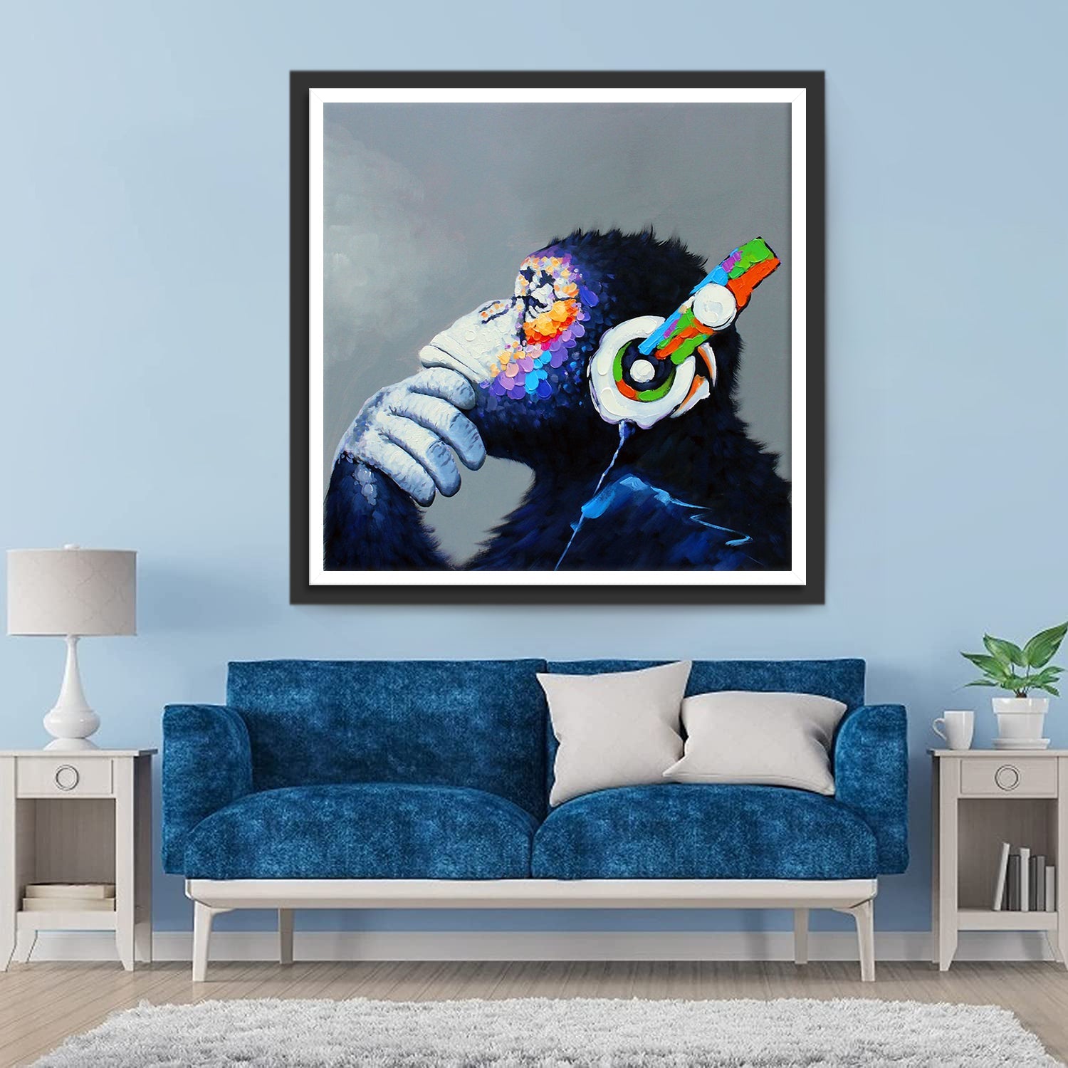 Chimpanzé Penseur Ecoutant de la Musique Broderie Diamant