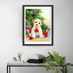 Chiot Bouclé de Noël Portant un Cadeau Broderie Diamant