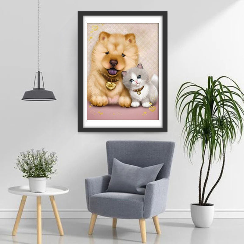 Chiot Chow-Chow et Chaton Broderie Diamant