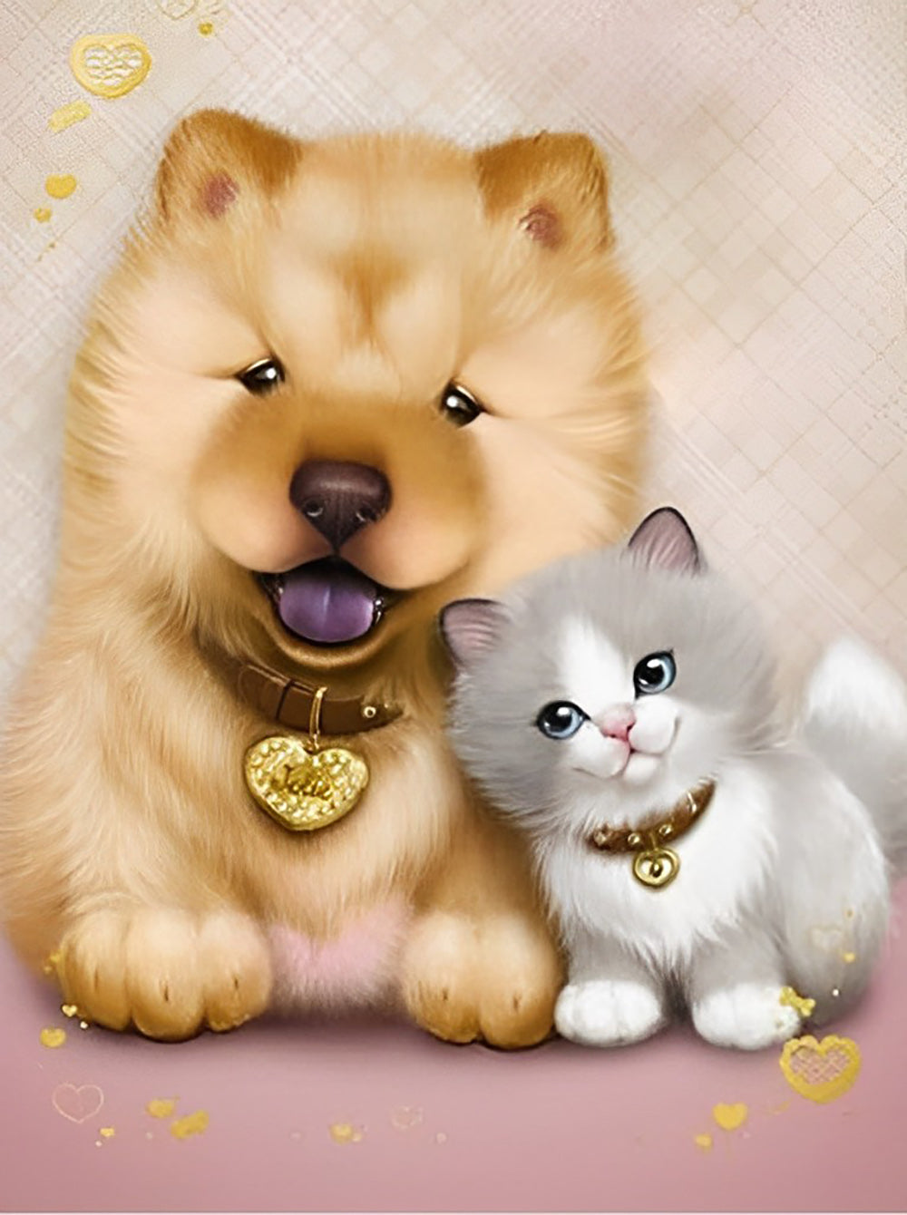 Chiot Chow-Chow et Chaton Broderie Diamant