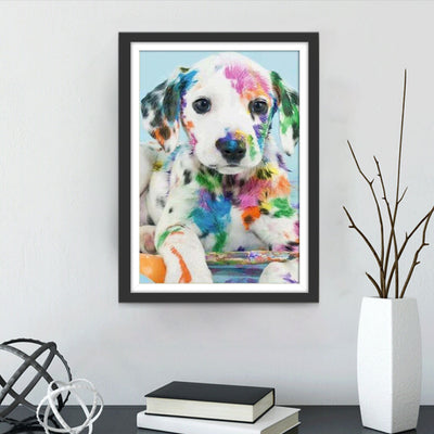Chiot Dalmatien avec des Taches de Couleurs Broderie Diamant
