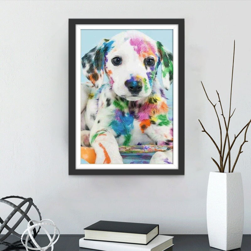 Chiot Dalmatien avec des Taches de Couleurs Broderie Diamant