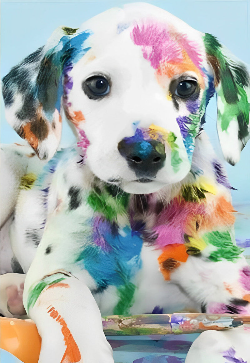 Chiot Dalmatien avec des Taches de Couleurs Broderie Diamant