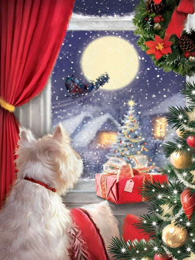 Chiot de Noël et les Neiges Broderie Diamant