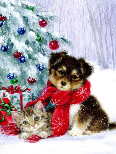 Chiot et Chaton Adorables Broderie Diamant