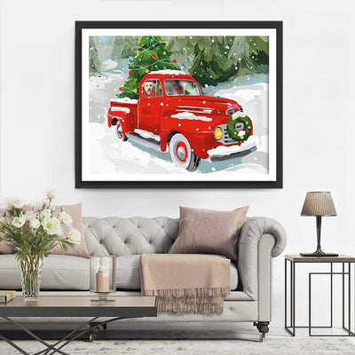 Chiot et Voiture Rouge Broderie Diamant