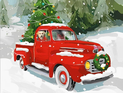 Chiot et Voiture Rouge Broderie Diamant